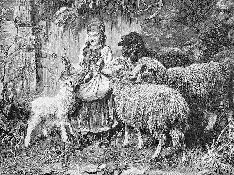 1851-Max Ludwig Lebling - Bimba con pecore